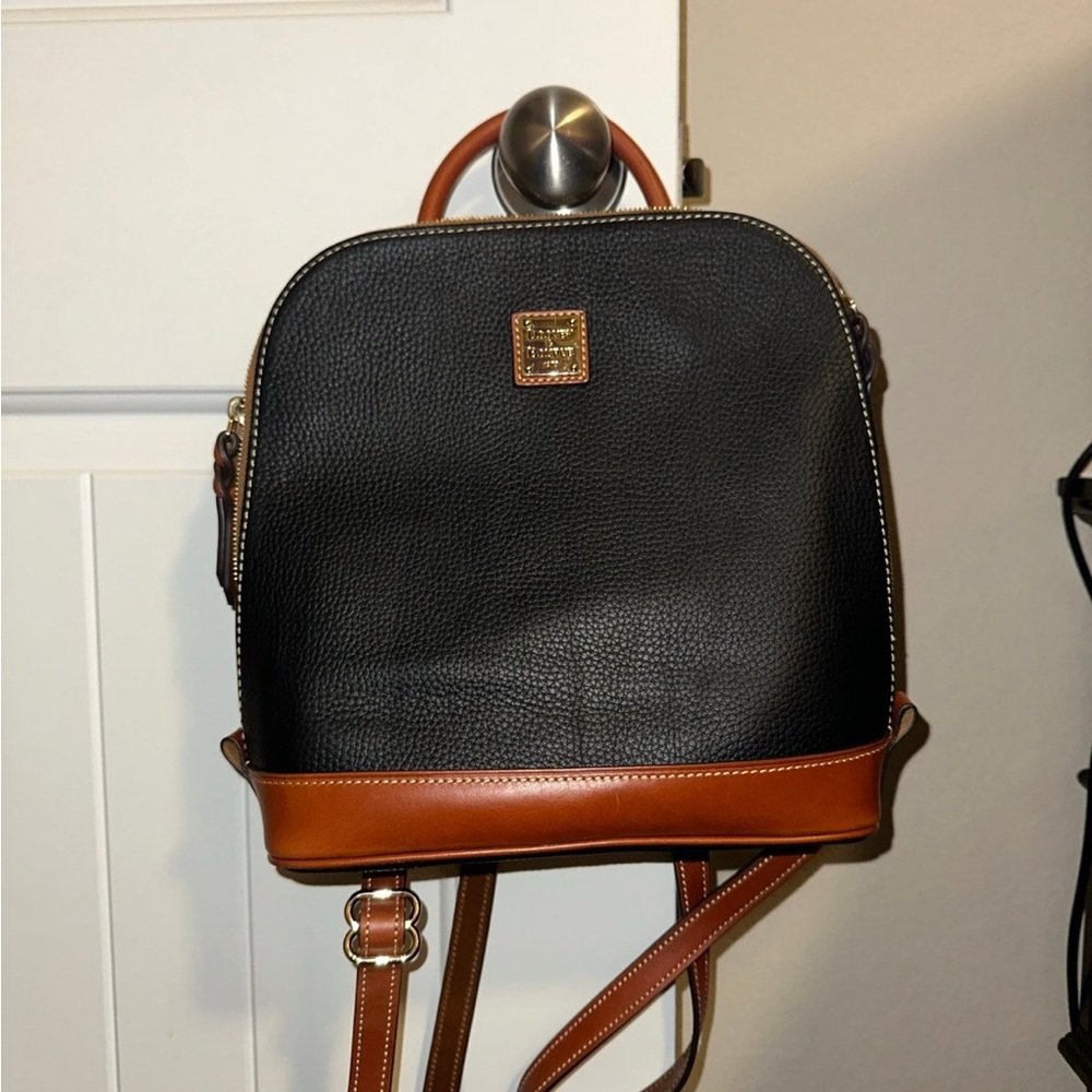 Dooney & Bourke Black and Tan Leather Backpack